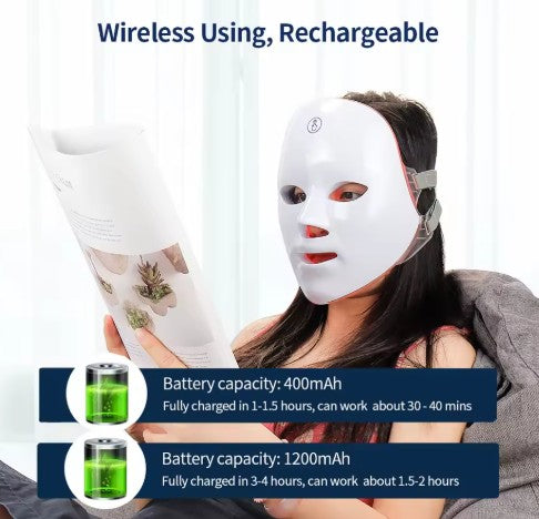 Wireless 7-Color LED Face Mask for Skin Rejuvenation — Photon Light Therapy for Acne, Wrinkles and Radiant Skin